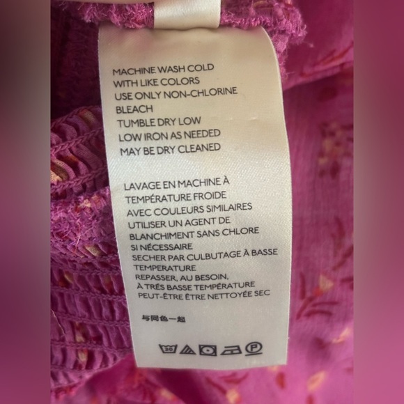 Free People Lolita Smocked Top Floral PINK - SIZE XS - Picture 8 of 9